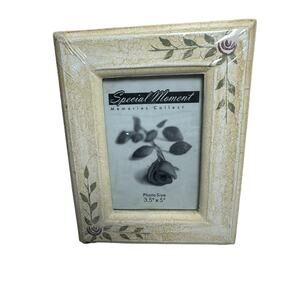 Special Moments Picture Frame 3.5"x5 " Wood Crackled Look Blue Flowers Corners